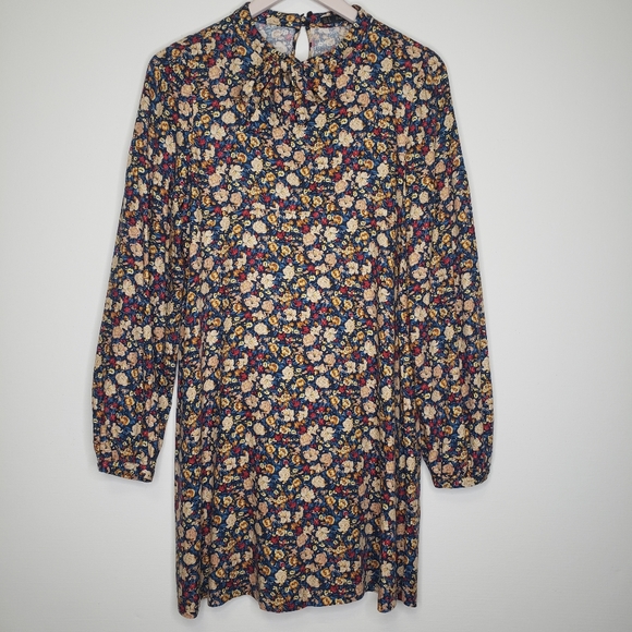 ZARA Basic Floral Drop Sleeve Tie Shift Dress S - Picture 4 of 8